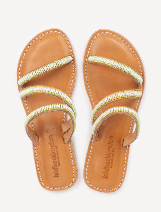 Kilifi Flat Leather Sandal Neon Green/White - Ships 21st March 25