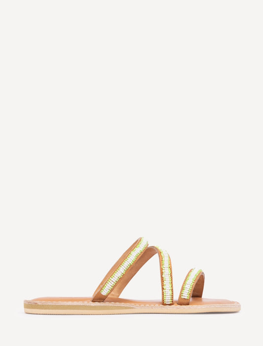 Kilifi Flat Leather Sandal Neon Green/White