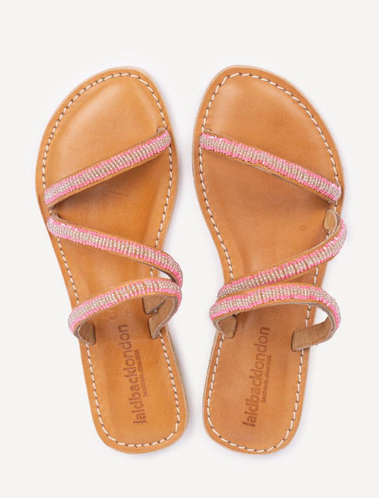 Kilifi Flat Leather Sandal Neon Pink/Silver