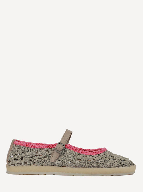 Knott Hand-Crocheted Mary Jane Flats Light Grey Pink