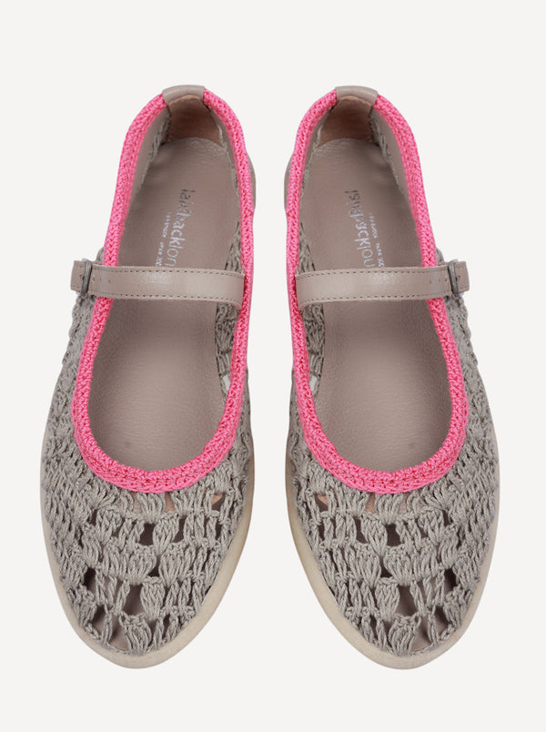 Knott Hand-Crocheted Mary Jane Flats Light Grey Pink