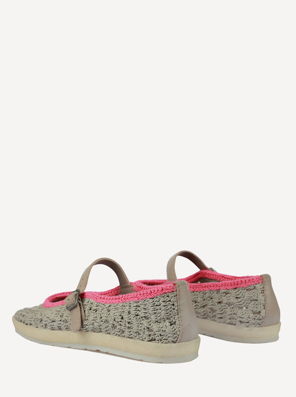 Knott Hand-Crocheted Mary Jane Flats Light Grey Pink