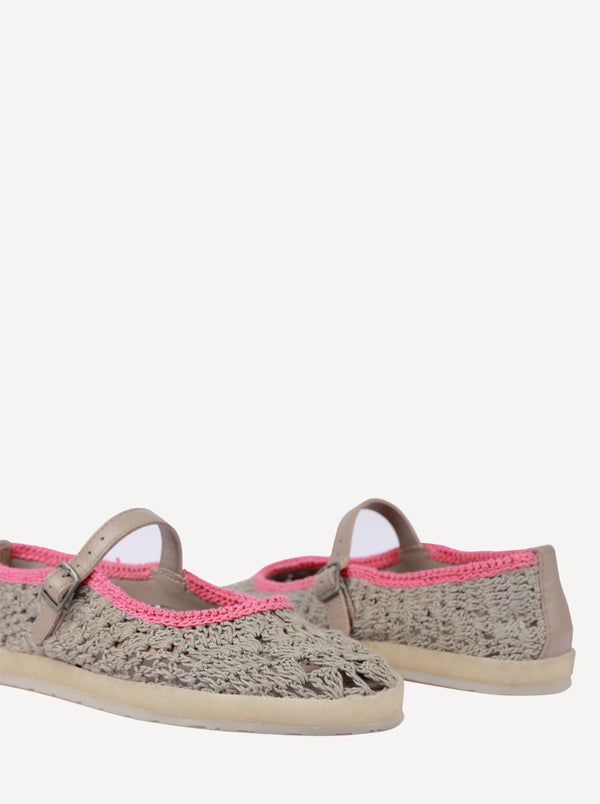 Knott Hand-Crocheted Mary Jane Flats Light Grey Pink