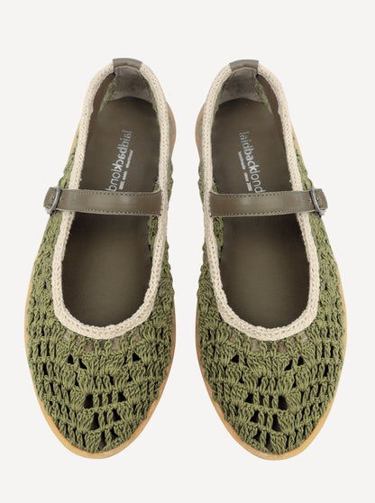 Knott Hand-Crocheted Mary Jane Flats Khaki Natural