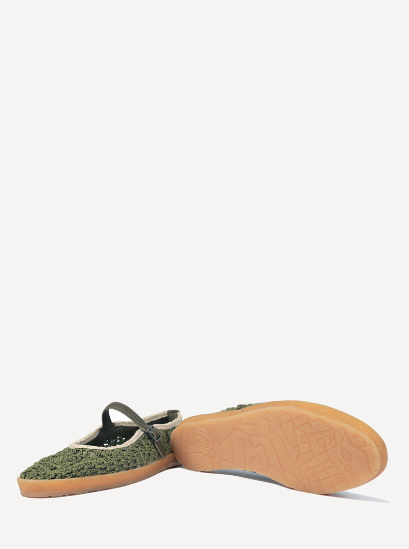 Knott Hand-Crocheted Mary Jane Flats Khaki Natural