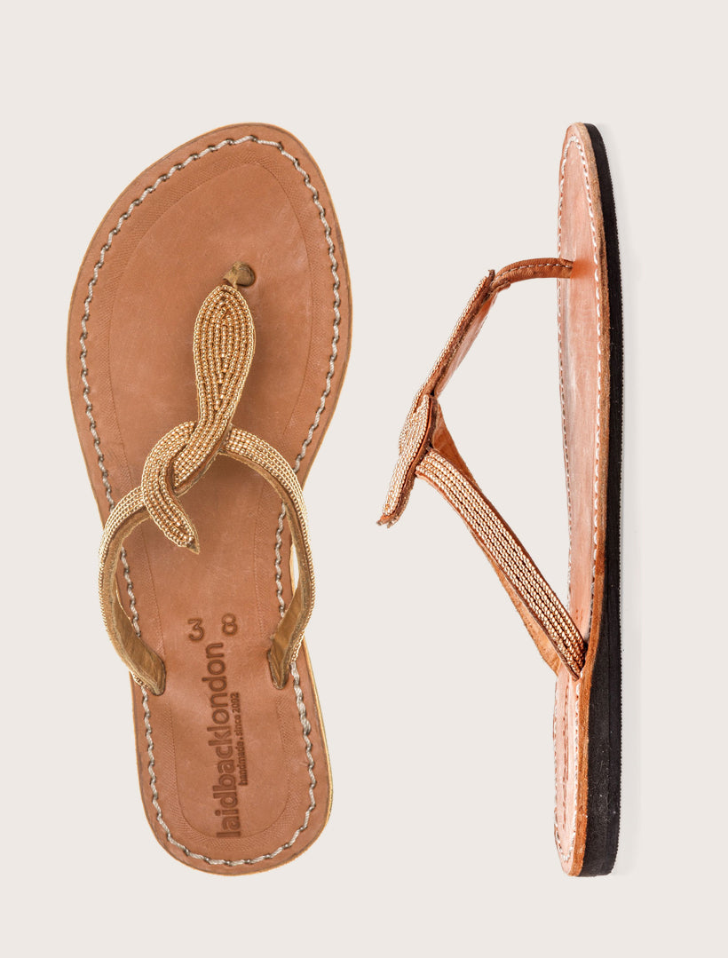 Lana Flat Mid Brown Leather Sandal Copper
