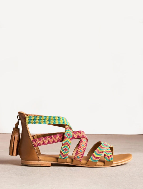 Lauri Flat Leather Sandal Emerald Mix