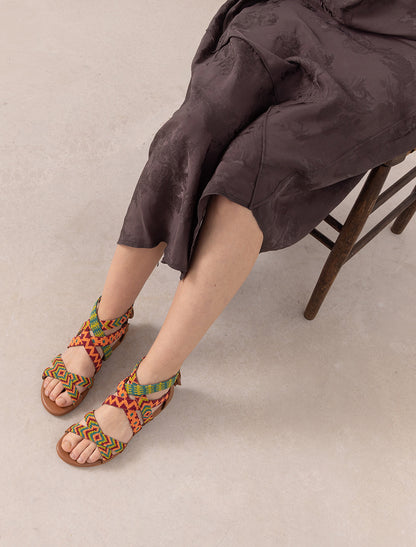 Lauri Flat Leather Sandal Emerald Mix