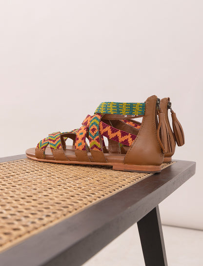 Lauri Flat Leather Sandal Emerald Mix