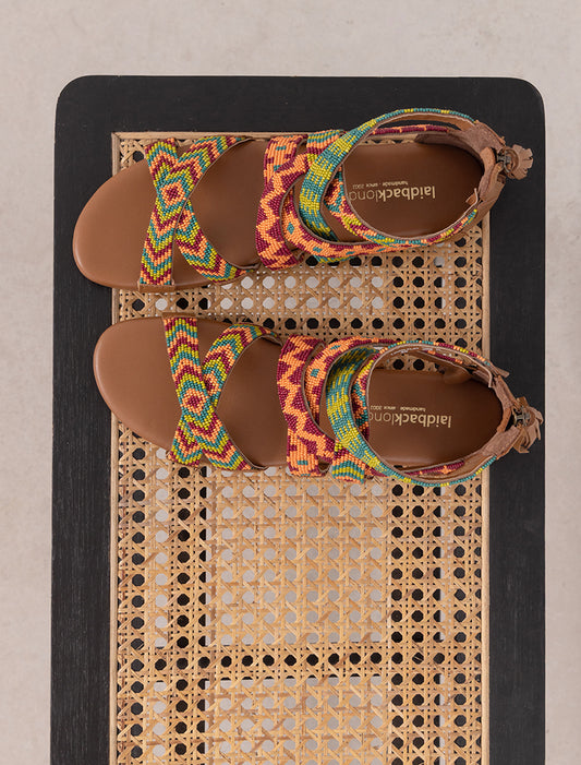 Lauri Flat Leather Sandal Emerald Mix