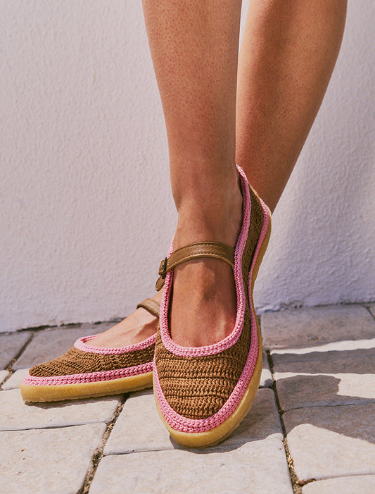 Loom Hand-Crocheted Mary Jane Flats Choc Baby Pink