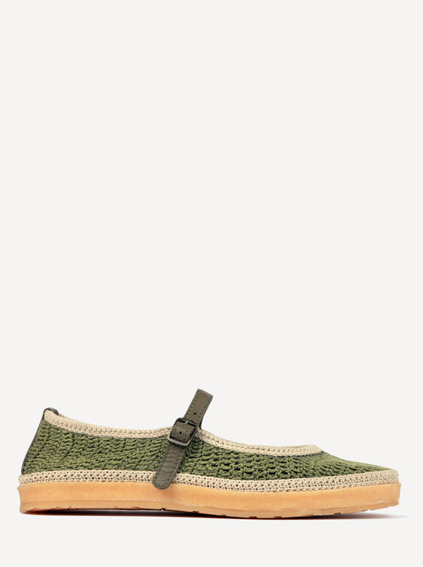 Loom Hand-Crocheted Mary Jane Flats Khaki Natural