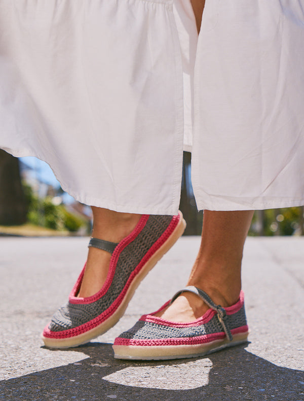 Loom Hand-Crocheted Mary Jane Flats Light Grey Pink