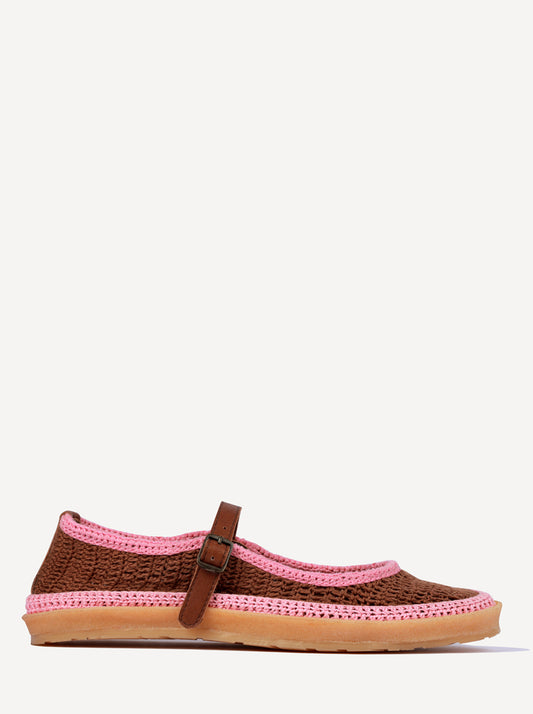 Loom Hand-Crocheted Mary Jane Flats Choc Baby Pink