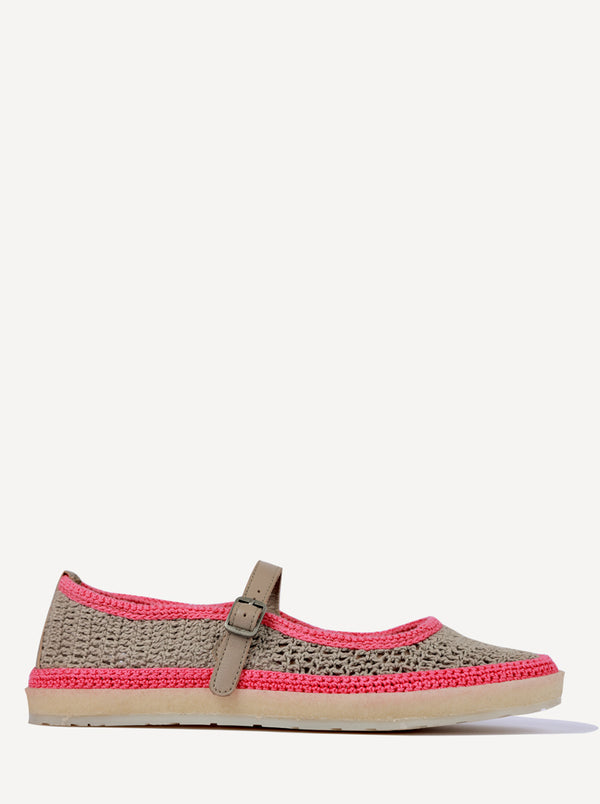 Loom Hand-Crocheted Mary Jane Flats Light Grey Pink