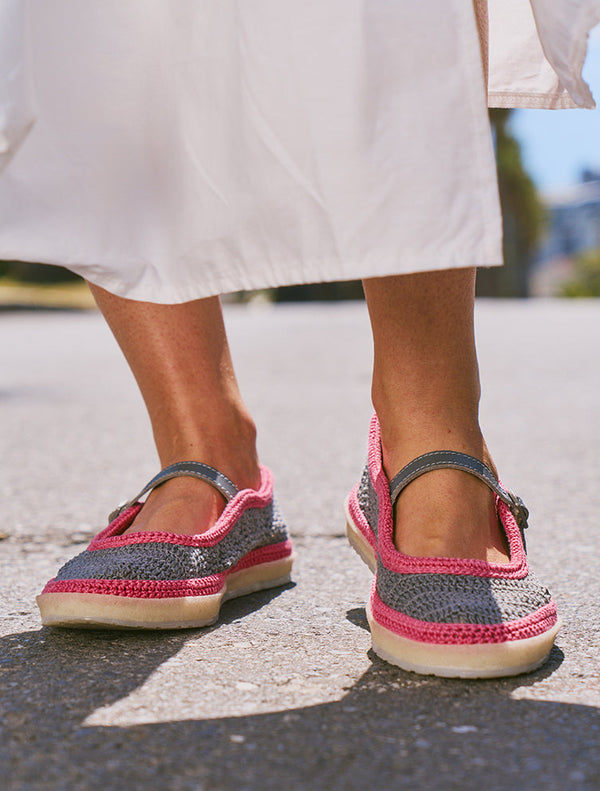 Loom Hand-Crocheted Mary Jane Flats Light Grey Pink