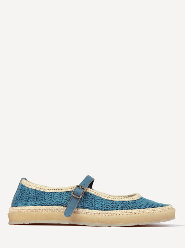 Loom Hand-Crocheted Mary Jane Flats Sky Blue Off White