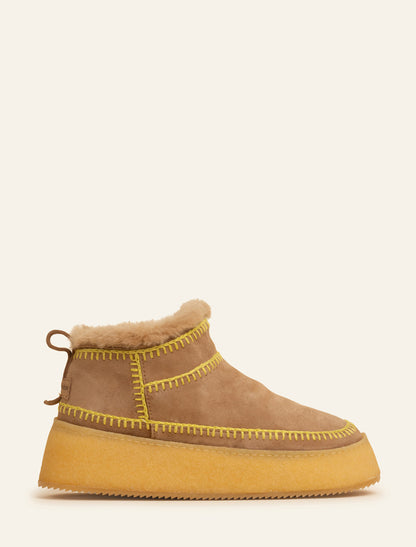 Nyuki Platform Crochet Ankle Boot Mustard Suede Ochre