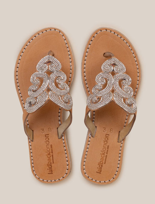 Naivas Flat Leather Sandal Silver