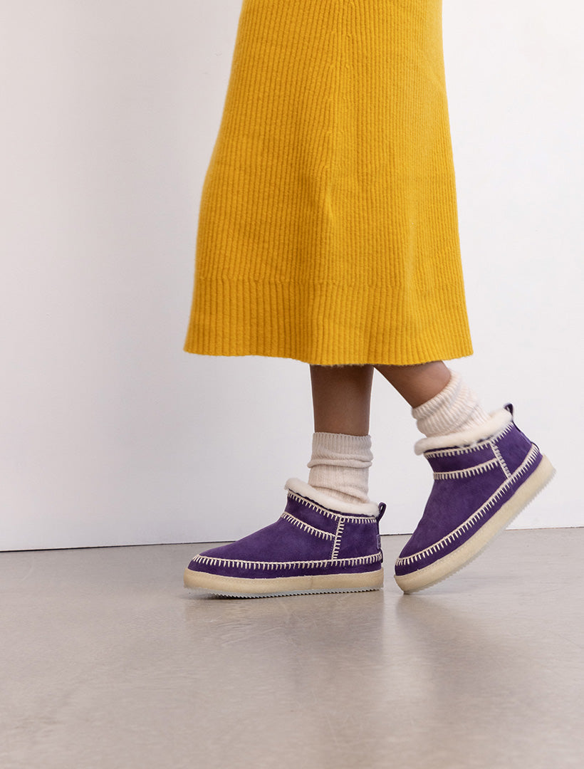Nyuki Low Crochet Ankle Boot Indigo Suede Natural
