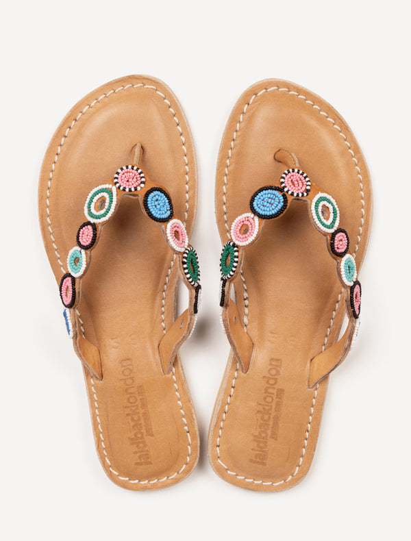 Peak Flat Leather Sandal Black Pink