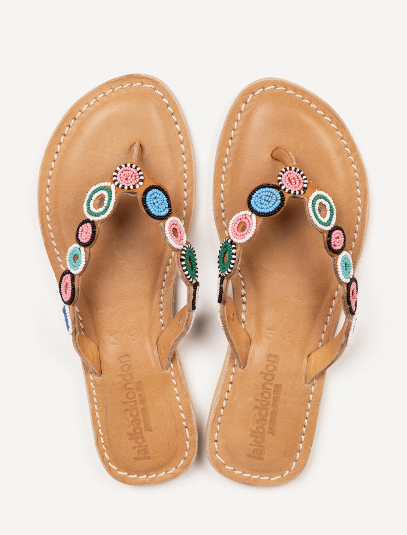 Peak Flat Leather Sandal Black Pink