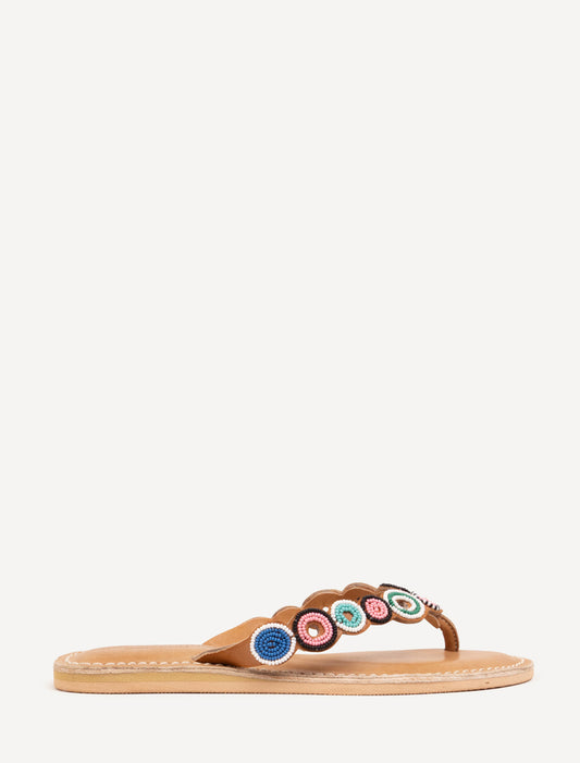 Peak Flat Leather Sandal Black Pink