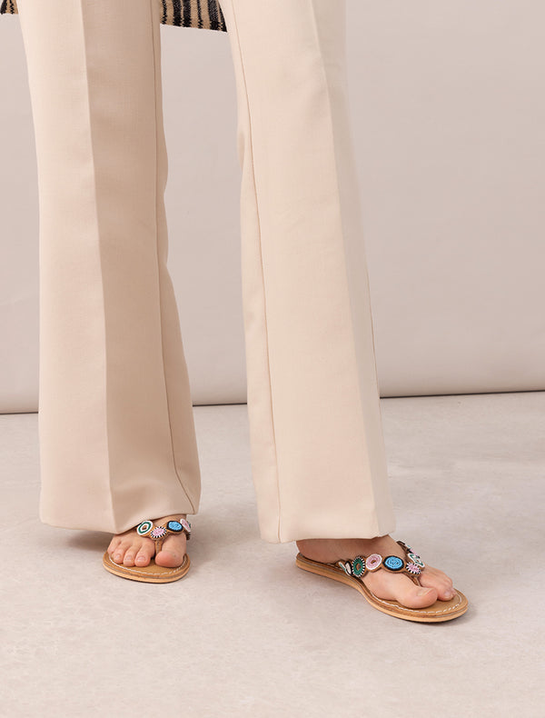 Peak Flat Leather Sandal Black Pink