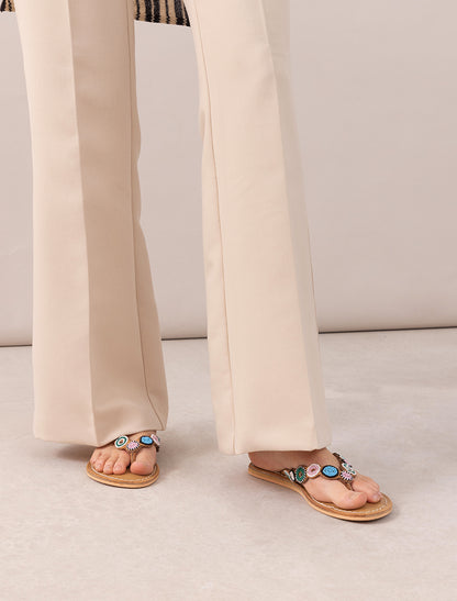 Peak Flat Leather Sandal Black Pink