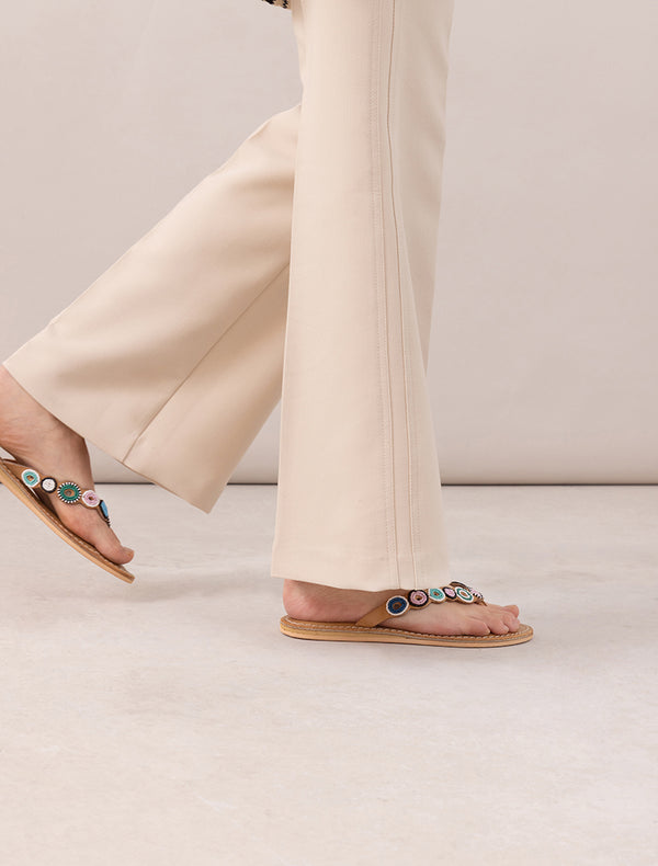 Peak Flat Leather Sandal Black Pink