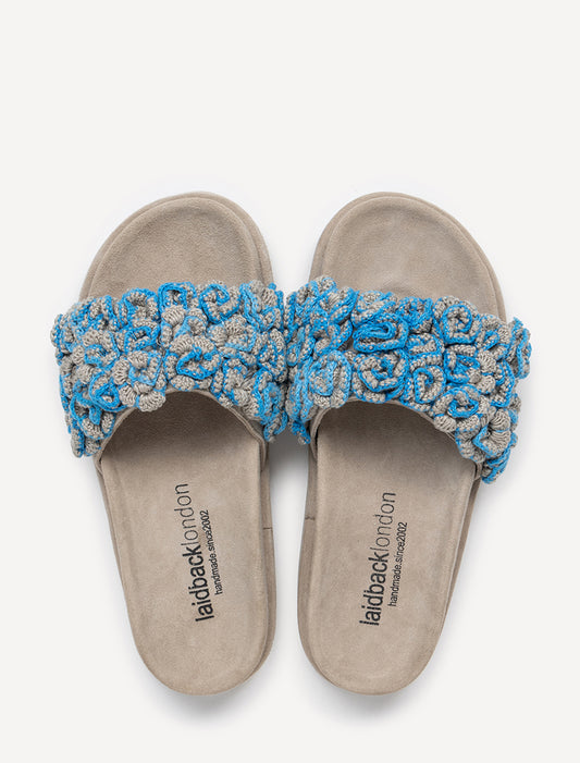 Ren Handcrafted Floral Crochet Slide Sandals Neon Blue