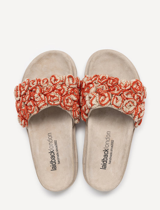 Ren Handcrafted Floral Crochet Slide Sandals Rust