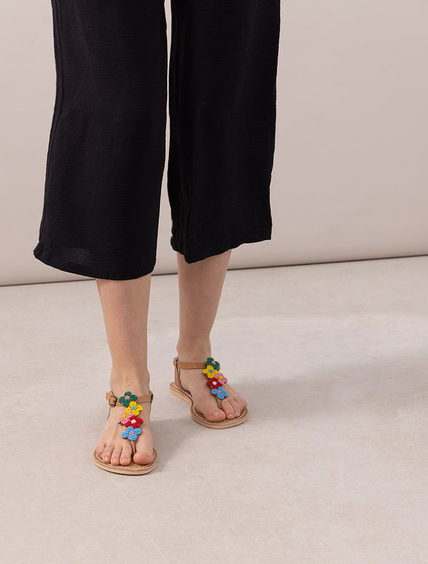 Rafi Flat Leather Sandal Yellow Mix
