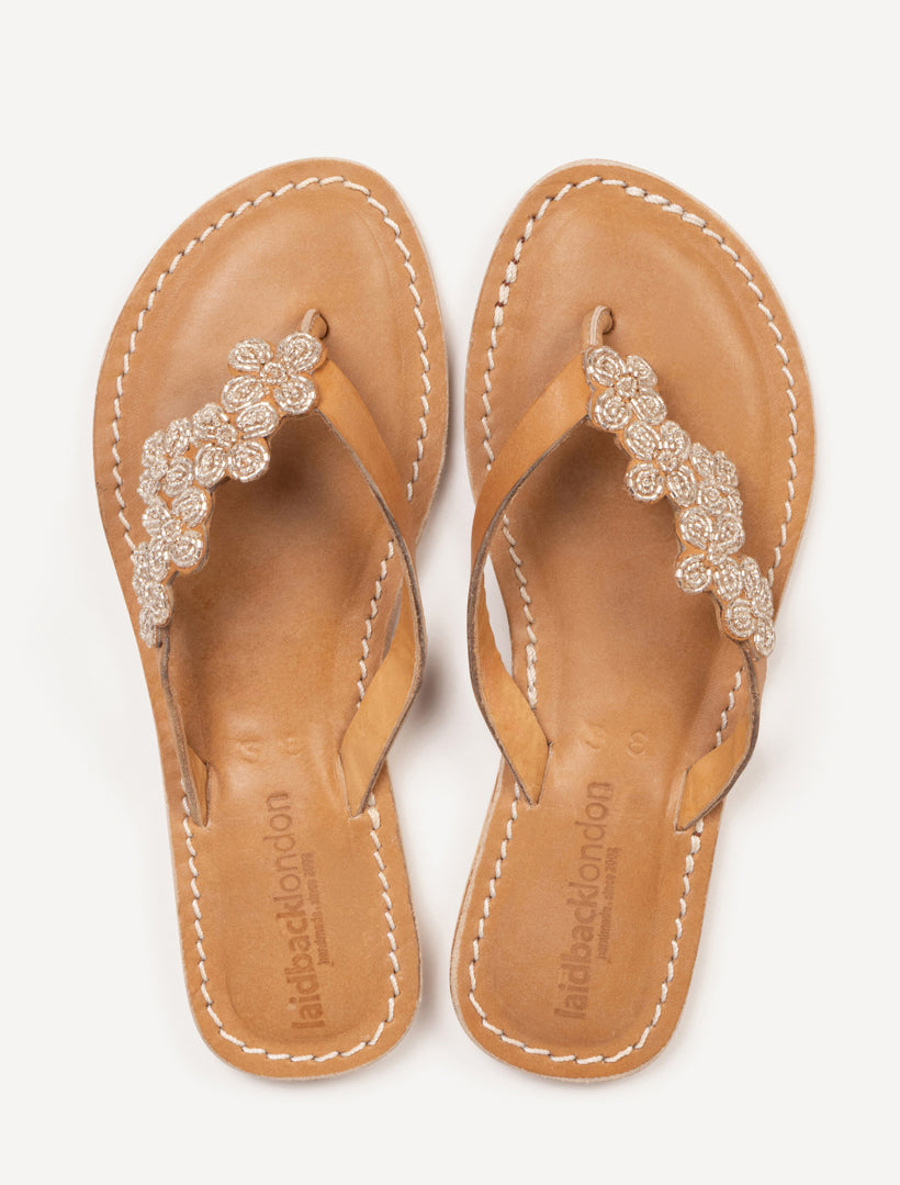 Raya Flat Leather Sandal Silver