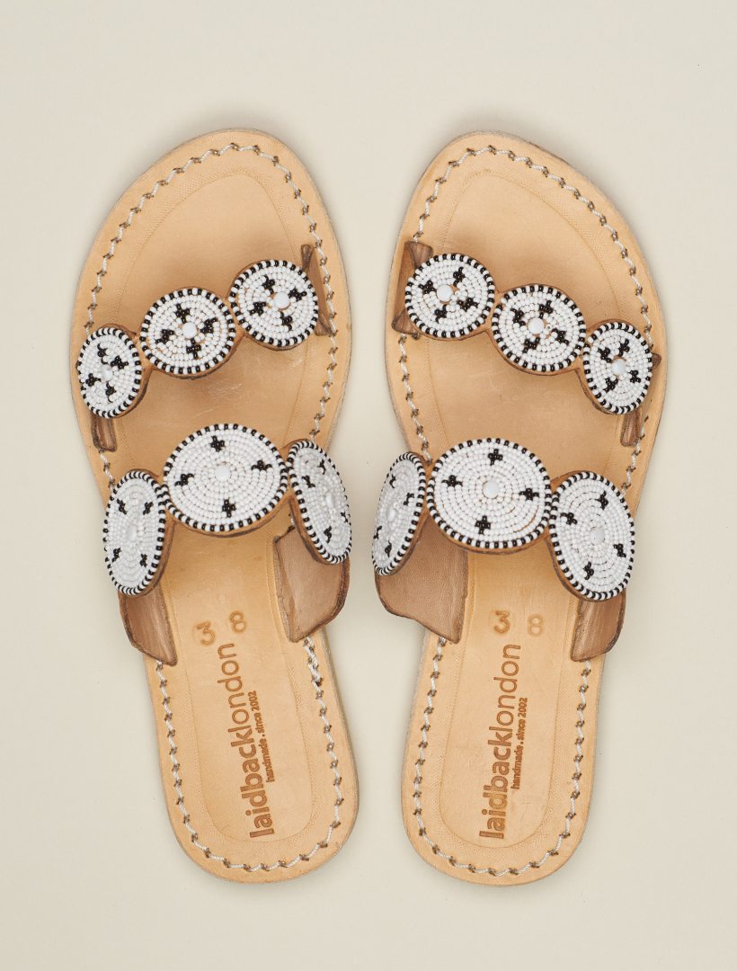 Saani Flat Leather Sandal White Maasai