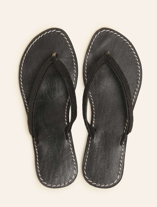 Seri Flat Black Leather Sandal Black