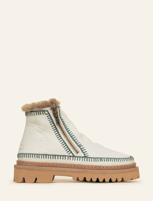 Setsu 3.0. Crochet Ankle Boot White Leather Sage