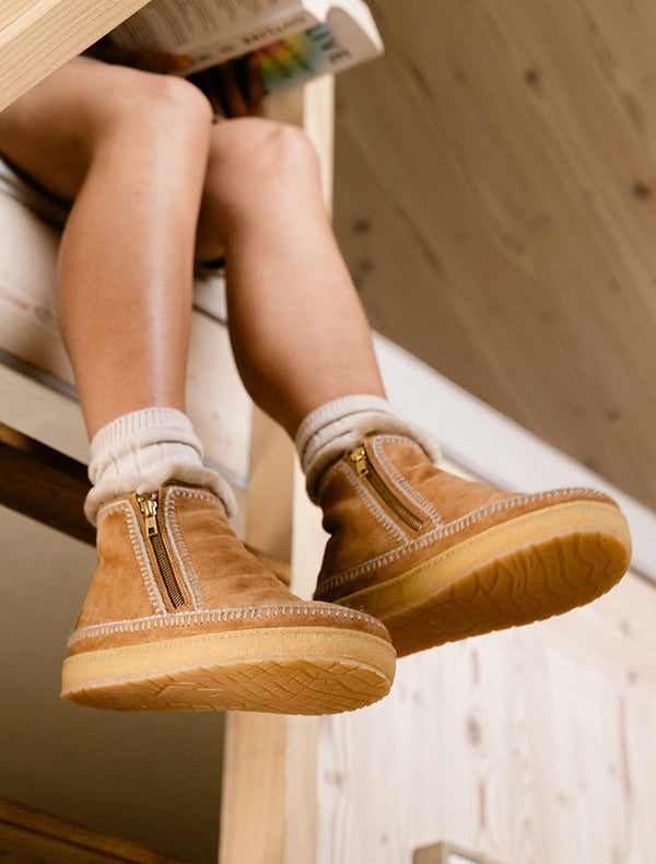Setsu Crochet Crepe Ankle Boot Chestnut Suede Wheat