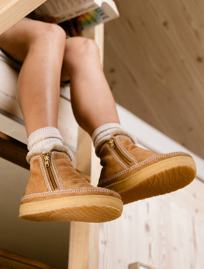 Setsu Crochet Crepe Ankle Boot Chestnut Suede Wheat