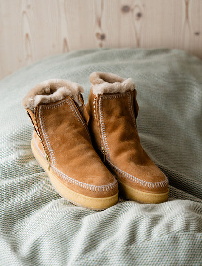 Setsu Crochet Crepe Ankle Boot Chestnut Suede Wheat