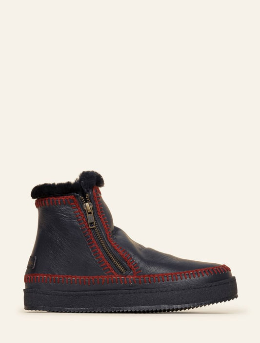 Setsu Crochet Ankle Boot Black Leather Maroon