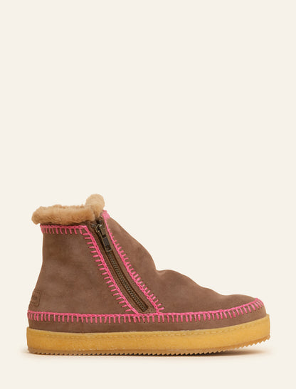 Setsu Crochet Ankle Boot Camel Suede Pink