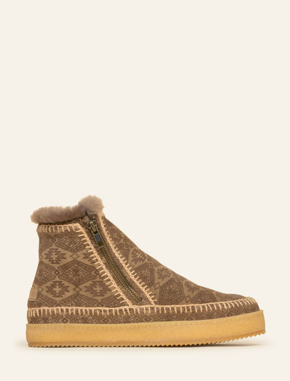 Setsu Crochet Ankle Boot Khaki Embossed Beige