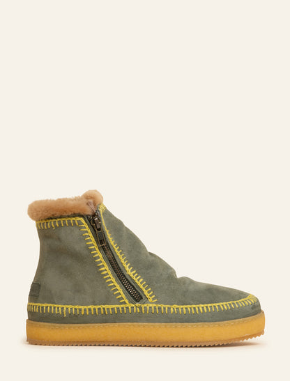 Setsu Crochet Ankle Boot Moss Suede Ochre