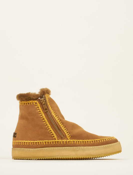 Setsu Crochet Side Zip Ankle Boot Mustard Suede Saffron