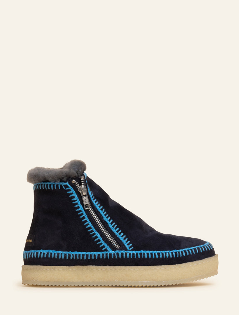 Setsu Crochet Ankle Boot Navy Suede Neon Blue