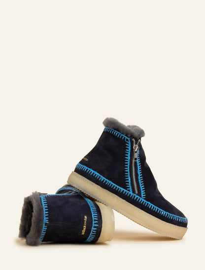 Setsu Crochet Ankle Boot Navy Suede Neon Blue