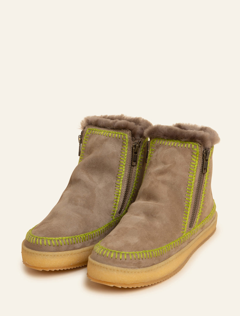 Setsu Crochet Ankle Boot Otter Suede Lime