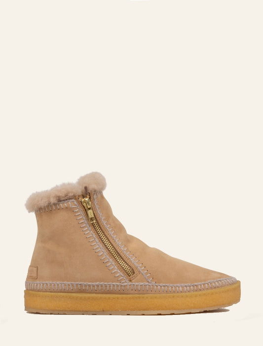 Setsu Crochet Crepe Ankle Boot Saffron Suede Wheat