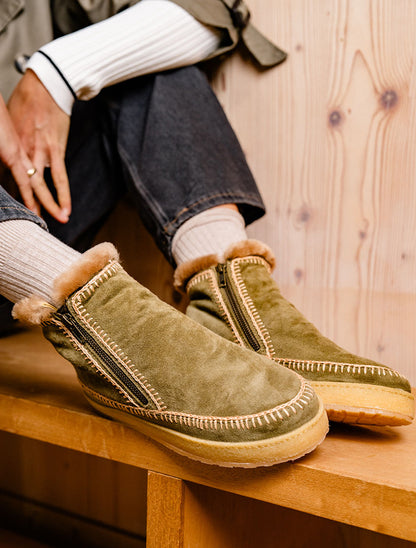 Setsu Crochet Crepe Ankle Boot Fern Suede Beige